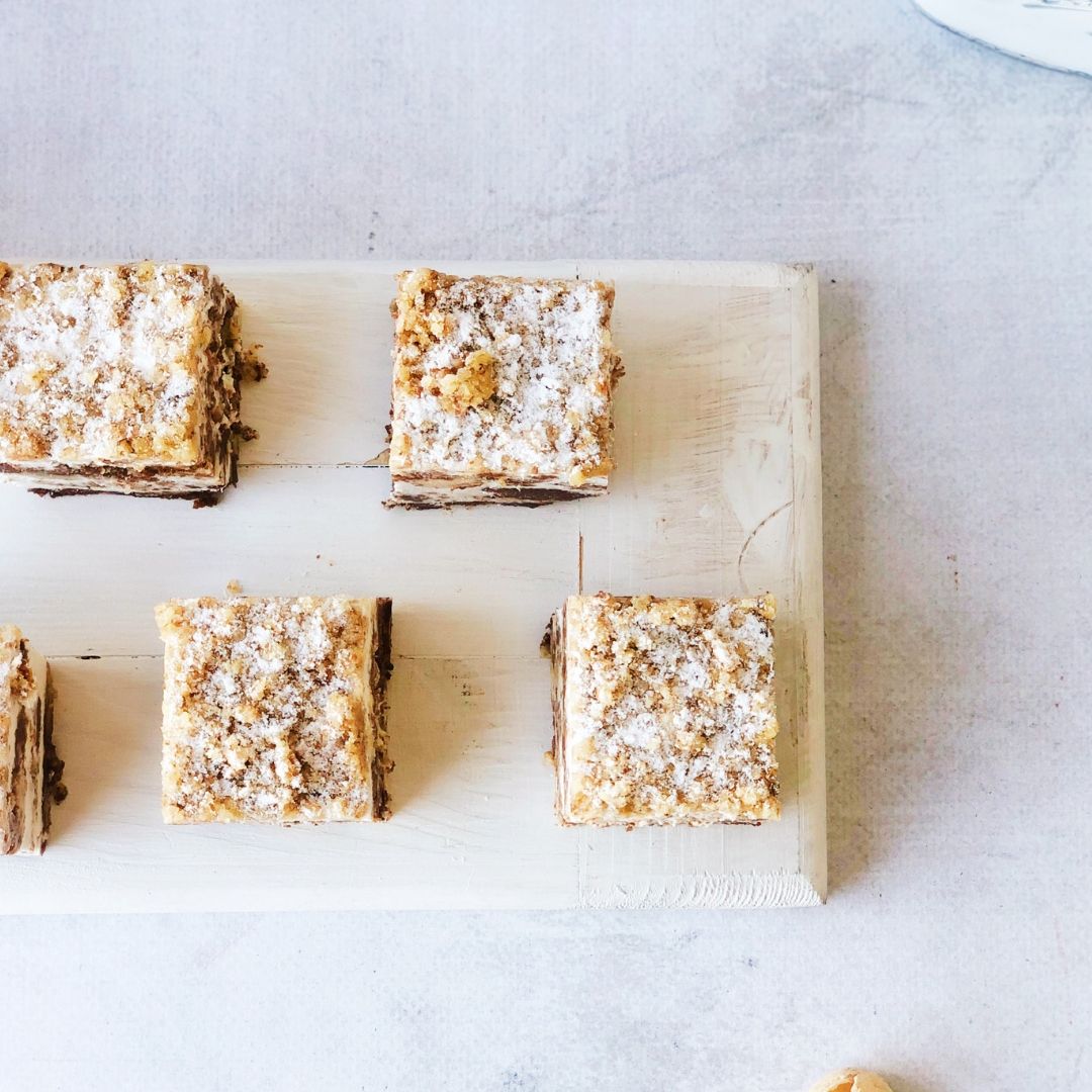 Ванильный и шоколадный бисквиты с добавлением грецкого ореха и пропитанные сметанным кремом. изображение 3