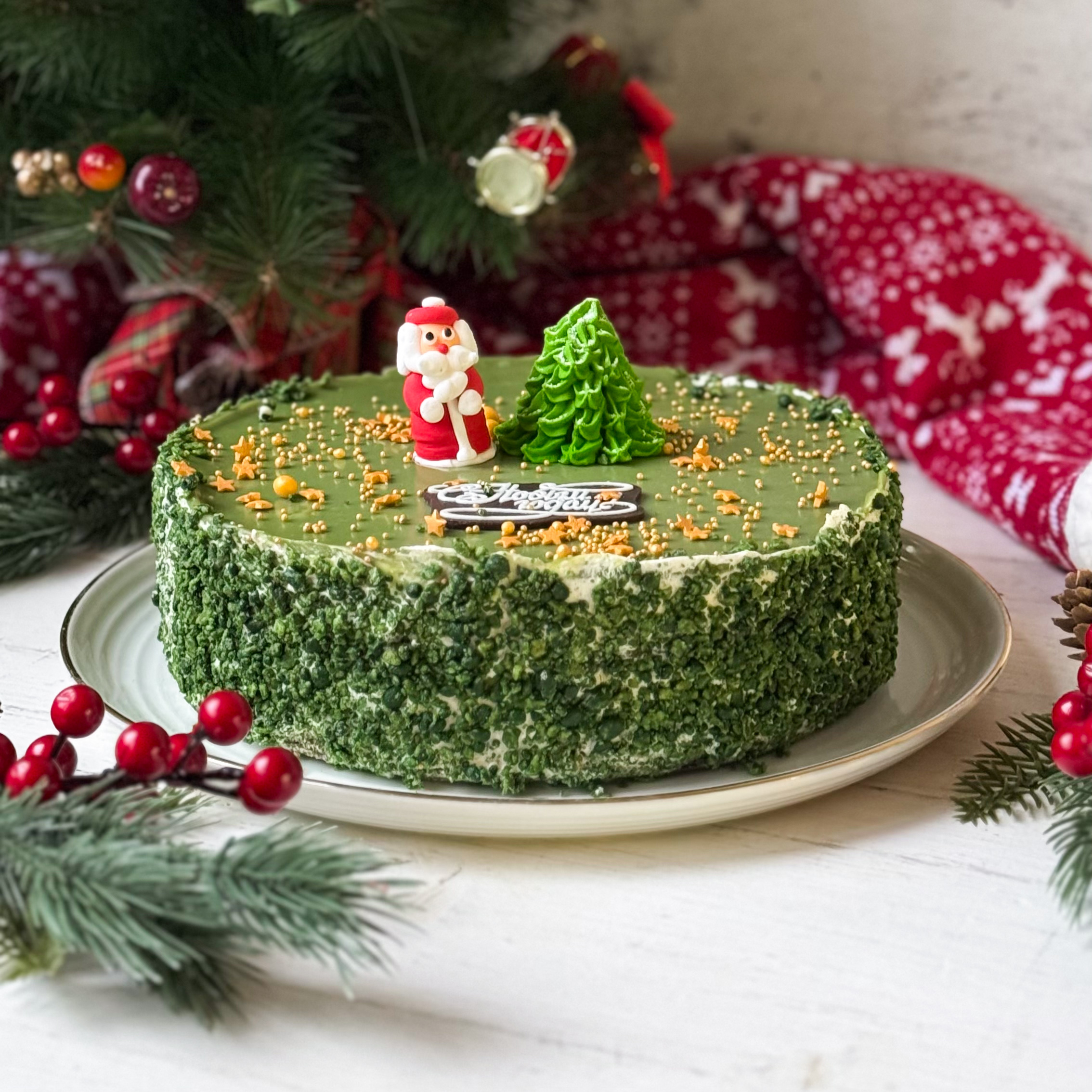  Торт Фисташковый с малиной не резанный 1,320 кг (НГ) с Дедом Морозом изображение 1