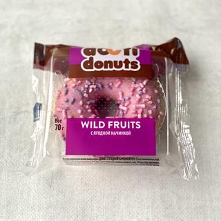 Пончик с начинкой из пюре малины, клюквы, черники с розовой глазурью и розовой посыпкой