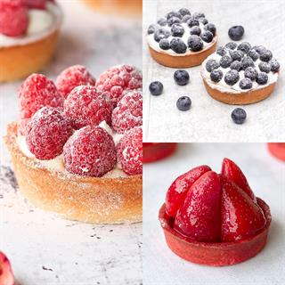 Ассорти тарталеток 3 вида, 9 порций: с голубикой 3 шт., малиновая 3 шт., Клубника 3 шт.